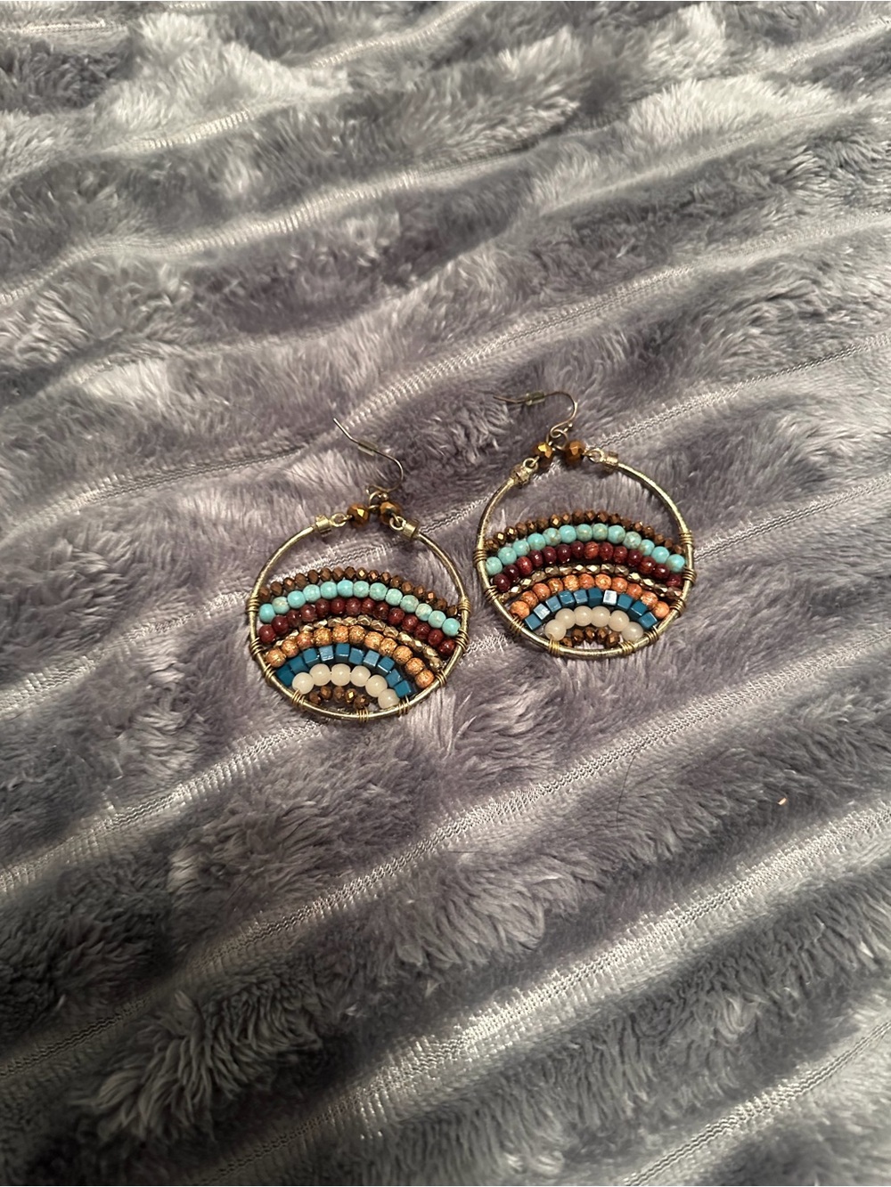Boho Beaded Hoop Earrings in Turquoise, Copper & White